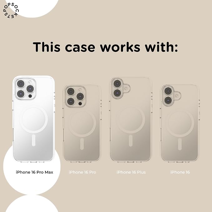 PopSockets iPhone 16 Pro Max Phone Case w/MagSafe Grip- Horchata | Magnetic, Wireless Charging, Camera & Drop Protection, White, Electronic Accessories, For iPad/Kindle/iPhone/Android